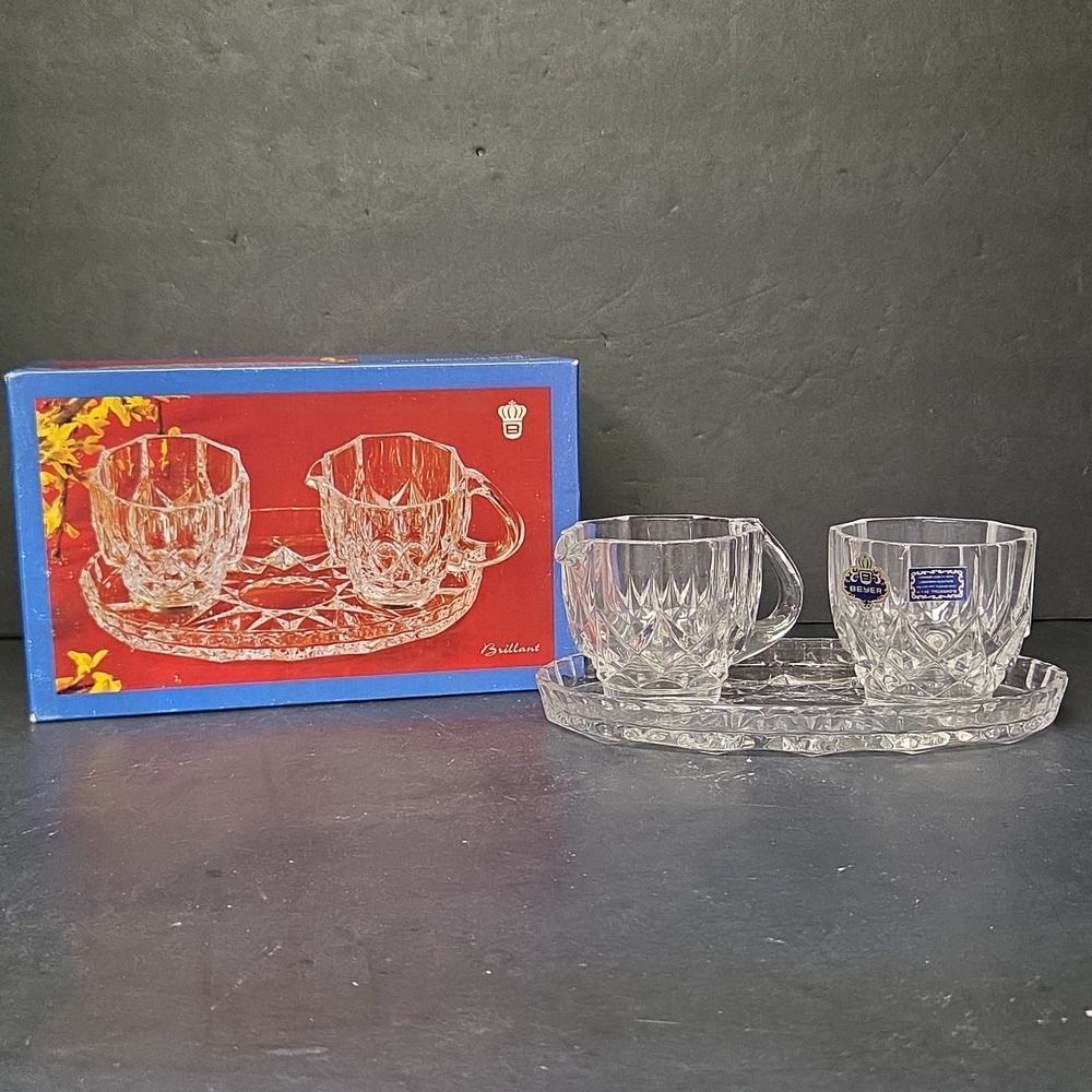 Brillant‎ West Germany Crystal Cream Sugar Tray Set W/ Original Box